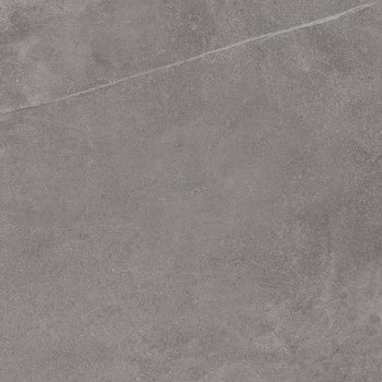 Matte gray porcelain tile with a refined concrete aesthetic, offering subtle texture and understated luxury in a sleek rectified square.