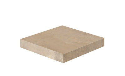 A textured terracotta L-shaped porcelain corner tile with warm, earthy tones and a matte stone-inspired finish.