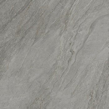 Dark gray porcelain tile with a matte quartzite texture, exuding primordial depth and serene luxury for intimate contemporary spaces.
