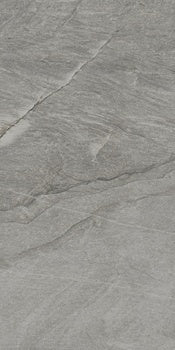 Matte dark gray porcelain tile with primordial quartzite texture, exuding serene depth for intimate, harmonious spaces.