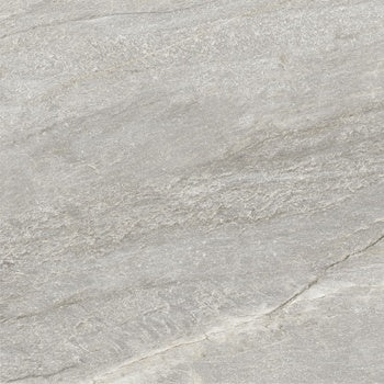 Matte gray porcelain tile with primordial quartzite essence, radiating serene depth for intimate modern spaces.