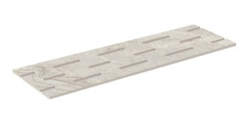 Matte beige porcelain pool grille with primordial quartzite texture, radiating warmth and serenity for harmonious outdoor luxury.
