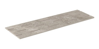 Dark beige porcelain pool grille with primordial quartzite texture, matte finish, and polished edges for serene outdoor elegance.