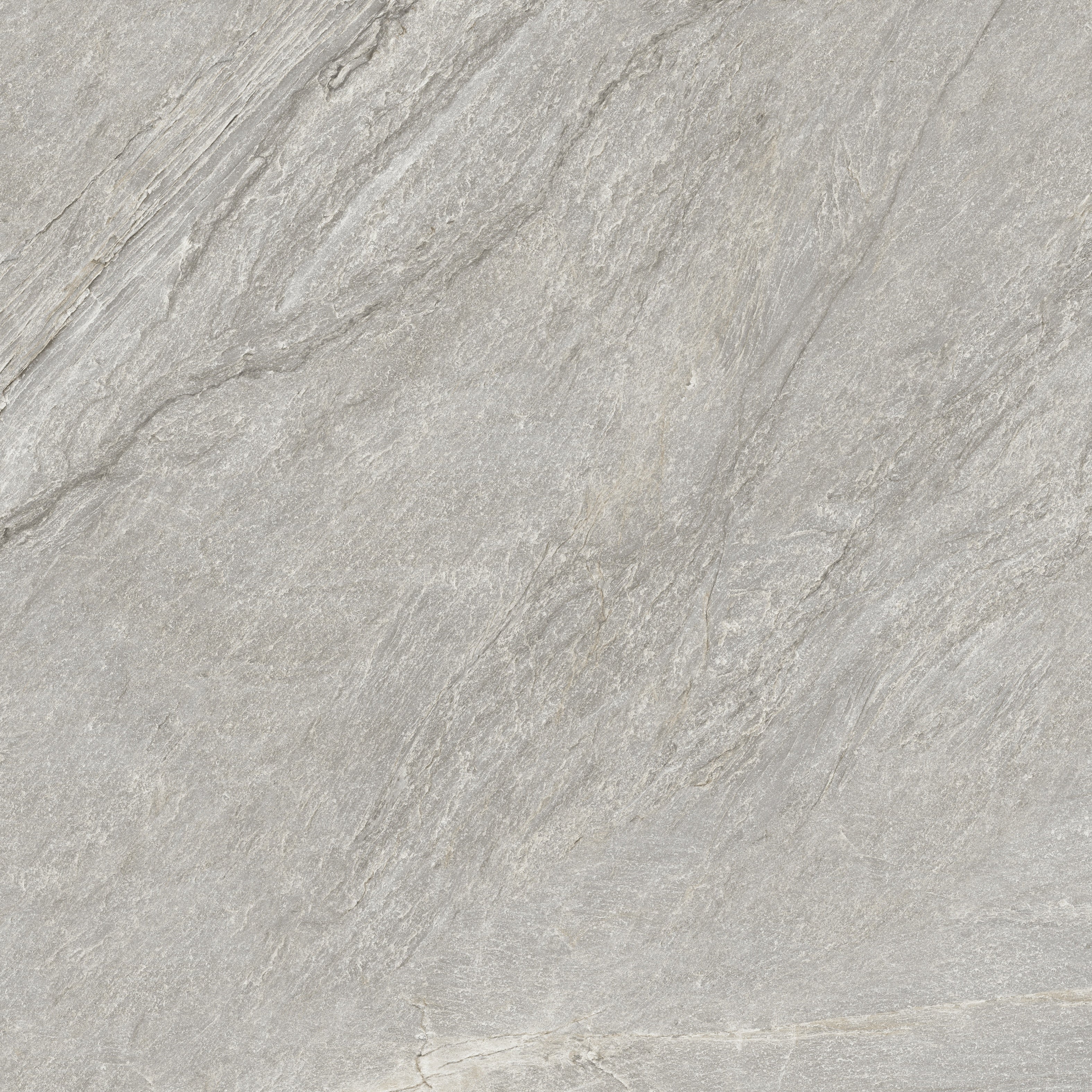 Polished matte gray quartzite-look porcelain pool grille with primordial depth and serene minimalist elegance.
