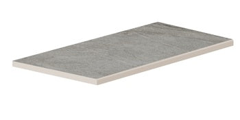 Dark gray quartzite-look porcelain tile with a matte, slip-resistant finish, evoking primordial depth and serene luxury for terraces.