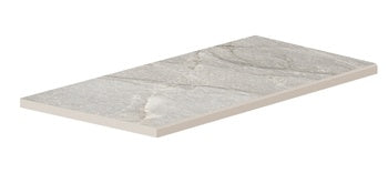 Elegant matte gray porcelain tile with primordial quartzite texture, exuding serene depth for refined outdoor terraces.
