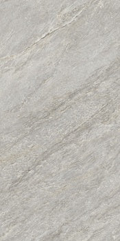 Matte grey porcelain tile with primordial quartzite texture, exuding serene depth for modern, harmonious interiors.