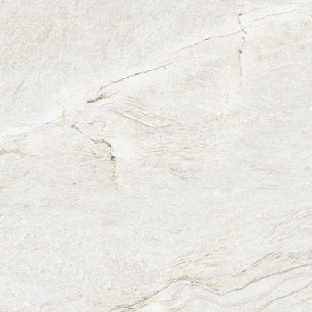 Matte white porcelain tile with primordial quartzite essence, radiating serene depth for intimate contemporary spaces.