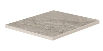 Matte dark beige quartzite-look porcelain border with polished edges, evoking primordial serenity for refined outdoor spaces.
