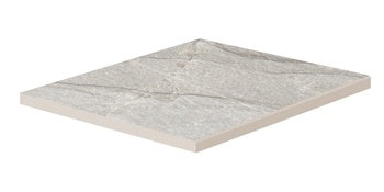 A matte gray porcelain square border with primordial quartzite essence, exuding serene depth for harmonious outdoor and indoor spaces.
