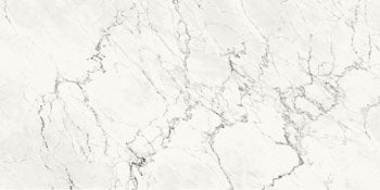 Matte porcelain wall tile with Calacatta Extra White marble veins, exuding timeless elegance and refined luxury in a soft, dramatic finish.