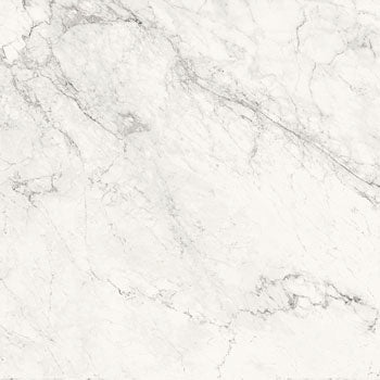 Luxurious large-format porcelain tile with Calacatta Extra White marble veining, semi-gloss finish, and refined rectified edges for seamless elegance.