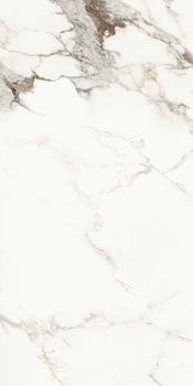 Luxurious Breccia Capraia marble-effect porcelain tile in refined white with dramatic veining, semi-glossy finish, timeless elegance.