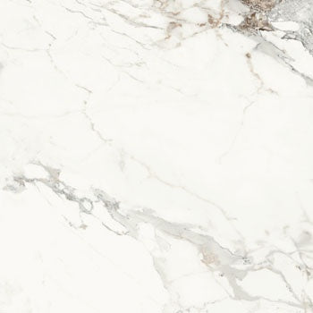 A large-format porcelain tile with the timeless elegance of Breccia Capraia marble, featuring soft veining on a matte white surface.