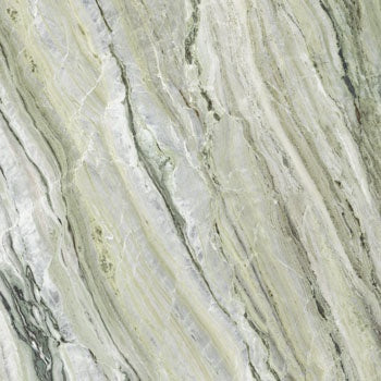 A matte porcelain tile with soft green-grey marble veins and golden undertones, exuding timeless elegance and refined luxury.