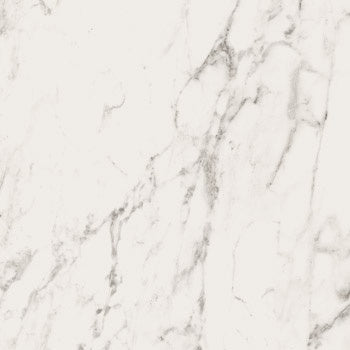 Luxurious matte porcelain tile with refined Calacatta marble veining in serene white, rectified edges for seamless elegance.