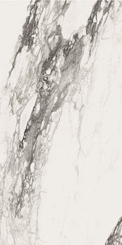 Luxurious matte porcelain tile with refined Calacatta marble veining, embodying serene elegance in a soft white palette.