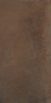 Dark brown porcelain tile with warm terracotta undertones, matte textured surface, and handcrafted oxidized charm for timeless elegance.