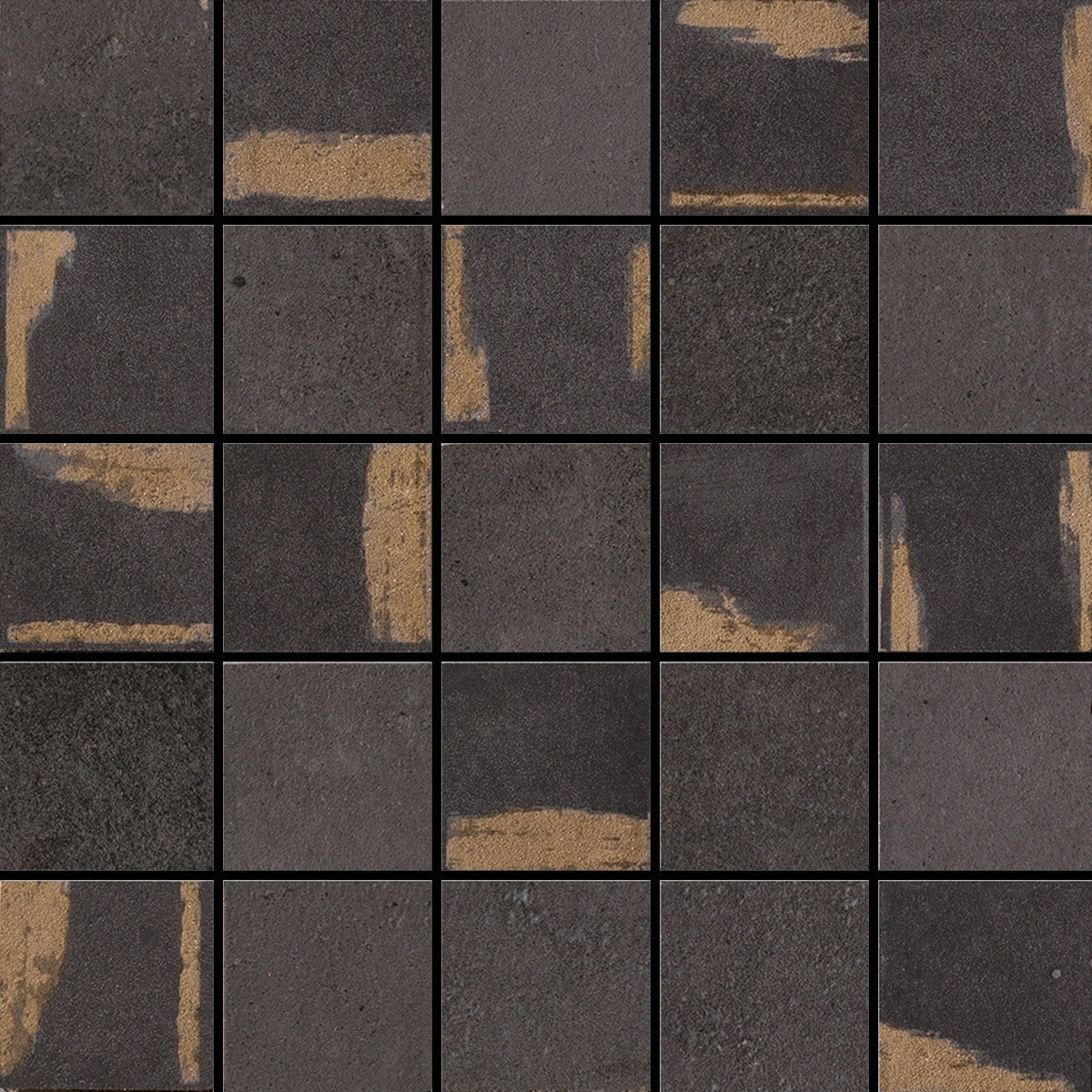 Matte black porcelain tile with warm terracotta undertones, handcrafted charm, and a timeless oxidized finish for refined interiors.