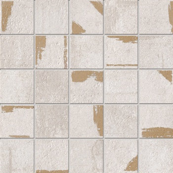 Matte white porcelain tile with a contemporary deco pattern, exuding timeless elegance and handcrafted charm in a warm, earthy square format.