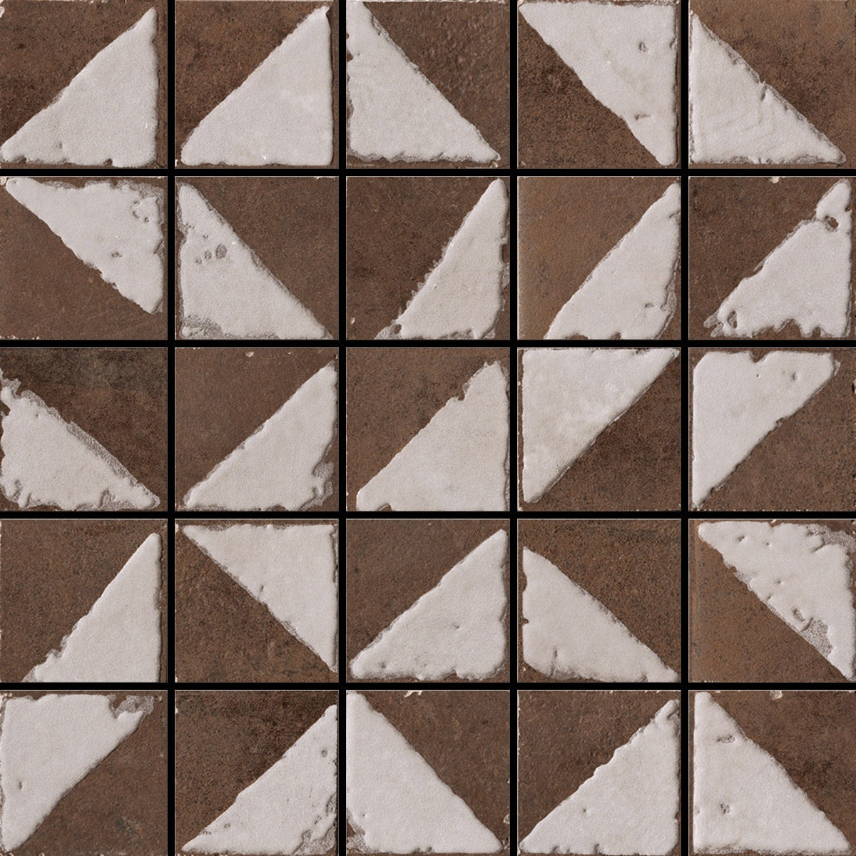 A rich, dark brown porcelain tile with warm terracotta undertones and a matte, oxidized finish, evoking handcrafted Tuscan elegance.