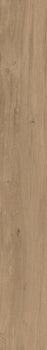 Elegant hazelnut wood-look porcelain tile with weathered Venetian briccola texture and warm, refined matte finish.