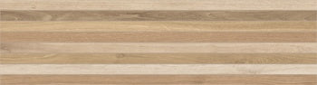 Fluted almond porcelain plank with Venetian briccola wood texture, matte finish, and organic grain for serene coastal elegance.