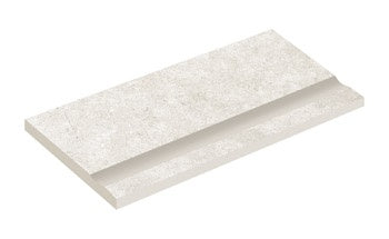 Elegant matte ivory pool edge with subtle wood-effect inlay, radiating rustic sophistication and warm serenity. Slip-resistant textured porcelain for refined outdoor harmony.