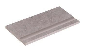 Elegant matte gray porcelain pool edge with a refined wood-effect inlay, exuding rustic sophistication and serene harmony. Slip-resistant texture and polished edges enhance its natural elegance.