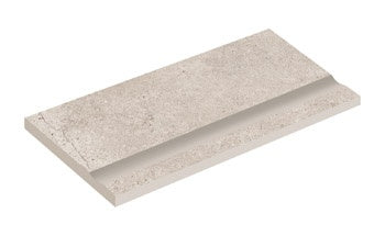 Matte sand-toned porcelain pool edge with refined wood-effect inlay, exuding rustic sophistication and warm minimalism.