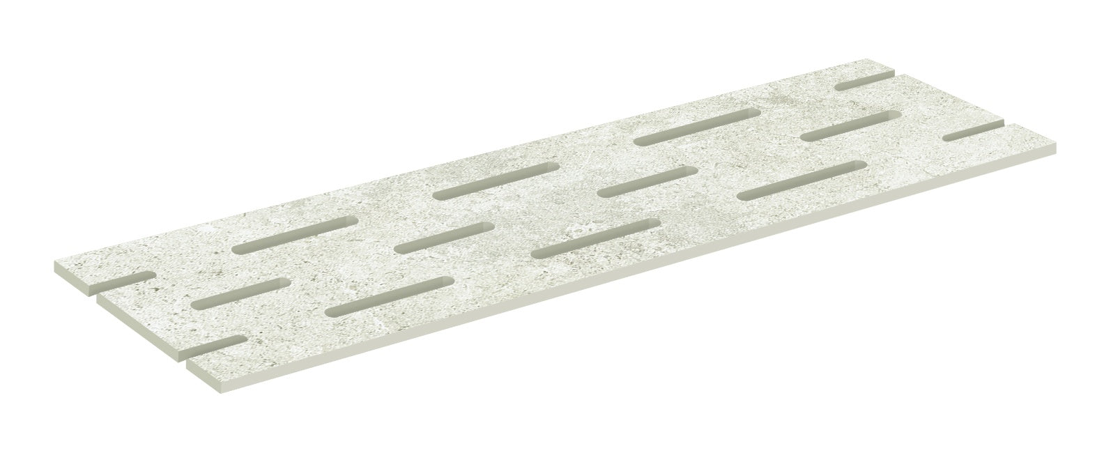 Ivory porcelain pool grille with a warm wood-effect inlay, matte slip-resistant texture, and polished edges for serene outdoor elegance.