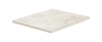 Matte ivory porcelain square border with a refined wood-effect inlay, exuding warm minimalism and natural elegance.