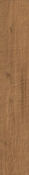 Aged dark beige porcelain plank with rich wood grain texture, evoking the warmth of reclaimed timber in a matte, refined finish.