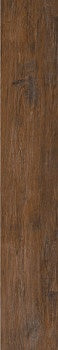 Dark brown porcelain plank with rich reclaimed wood texture, evoking timeless elegance and warm, nostalgic charm in a matte finish.
