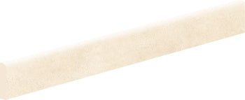 Sleek white porcelain bullnose trim with playful 3D texture, blending modern refinement with lively stone-inspired charm.