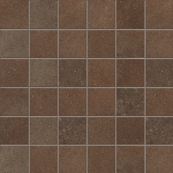 Handcrafted brown porcelain mosaic with warm terracotta tones, matte textured surface, and timeless earthy elegance.