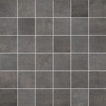 Matte black porcelain mosaic tiles with subtle wood-effect inlay, offering refined minimalist elegance for modern interiors.