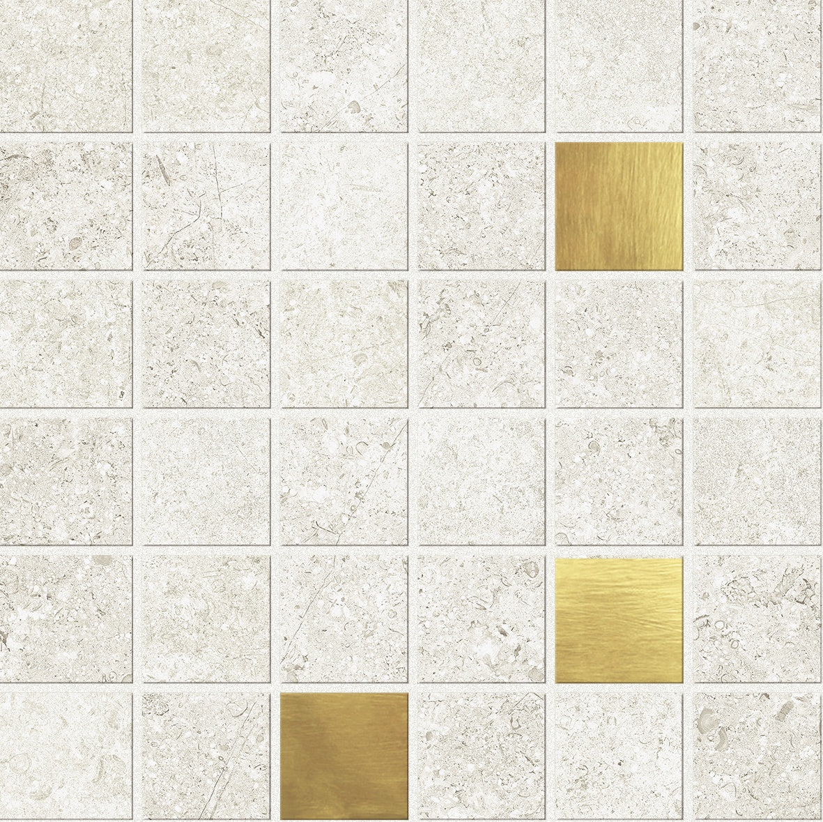 Matte porcelain mosaic in warm ivory with subtle wood-effect inlays, evoking serene minimalist elegance and natural harmony.