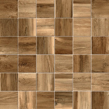 Handcrafted porcelain mosaic with warm, aged wood grain texture in a refined dark beige, evoking timeless rustic elegance.