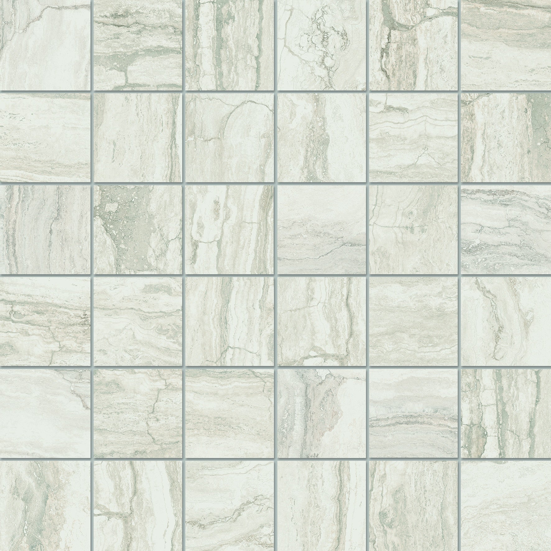 Matte white porcelain mosaic with travertine-inspired texture, elegant straight-stack pattern for serene luxury interiors.