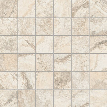 Elegant almond-hued porcelain mosaic with a refined travertine-inspired texture, offering serene minimalist luxury for sophisticated interiors.