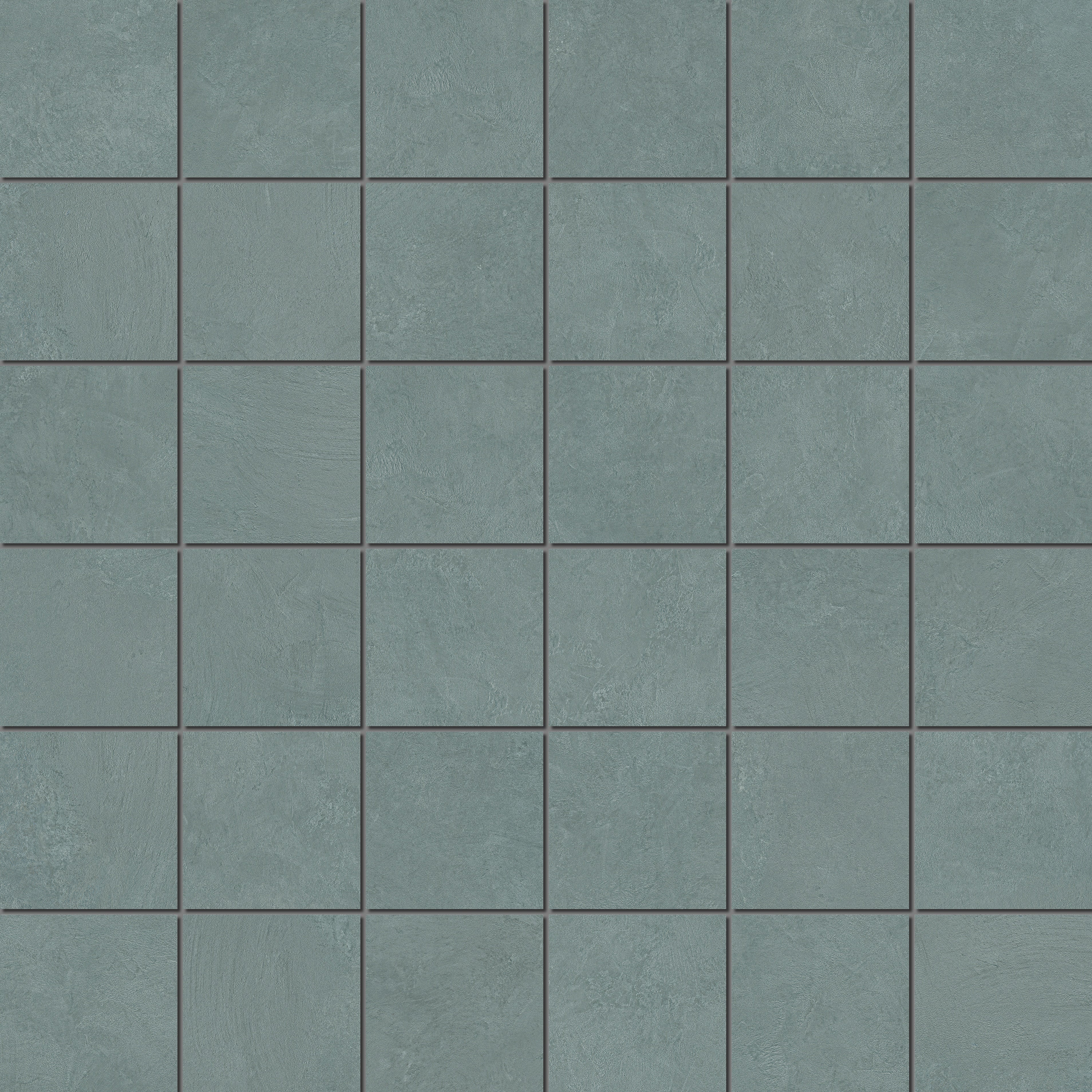 Matte gray porcelain mosaic tiles with a soft plaster-like texture, offering minimalist elegance and serene warmth for refined interiors.