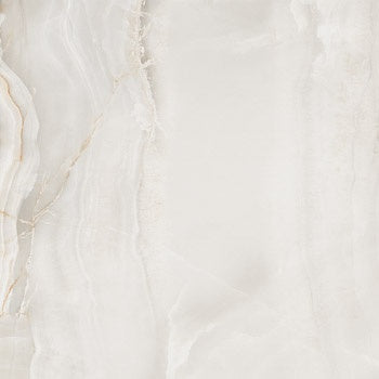 Sleek porcelain tile with luminous onyx veining, a refined white surface in minimalist luxury.