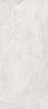 Luxurious porcelain tile with luminous onyx veins in refined white, semi-glossy finish for serene modern interiors.