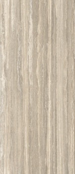 Luxurious textured travertine-look porcelain tile in warm hazelnut with a refined semi-matte finish and artisan-crafted 3D surface.