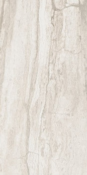 Luxurious large-format porcelain tile with refined travertine-inspired veining in a serene white palette, rectified edges for seamless elegance.