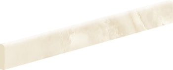Almond-toned porcelain bullnose trim with subtle travertine texture, exuding timeless elegance and refined Italian craftsmanship.