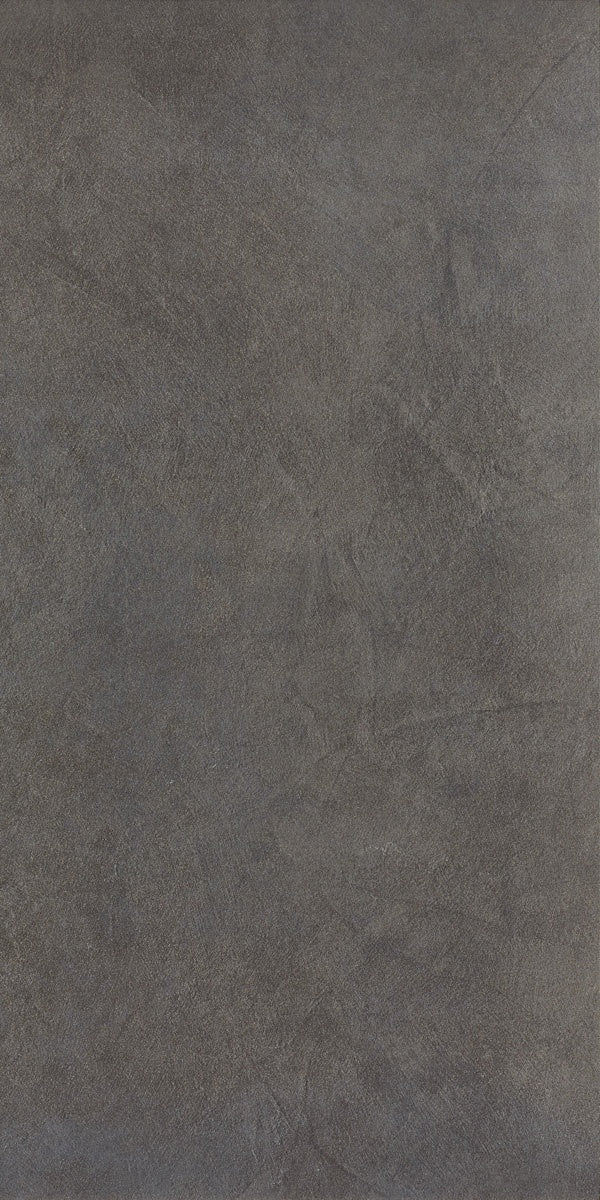 Dark gray porcelain tile with a soft matte resin texture, offering a sleek contemporary surface for refined minimalist interiors.