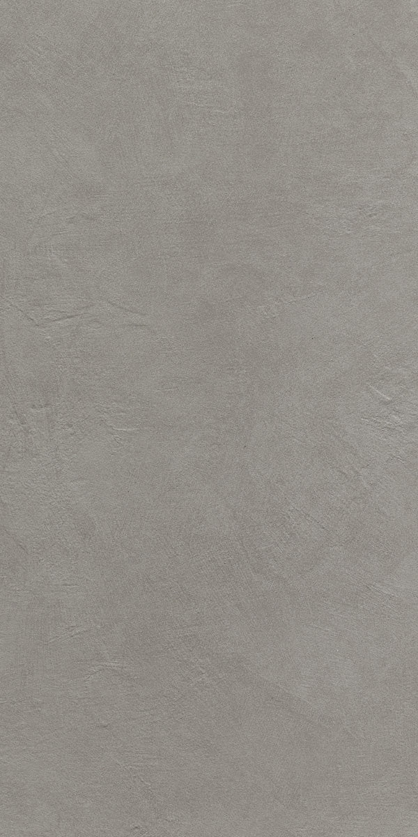 Sleek rectified porcelain tile in matte gray with subtle 3D texture, evoking minimalist resin flooring for modern interiors.