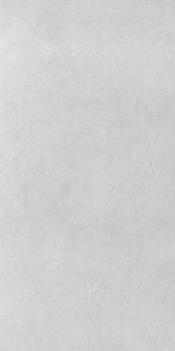 Matte white porcelain tile with subtle 3D texture, evoking fluid resin flooring in a sleek, minimalist large format.